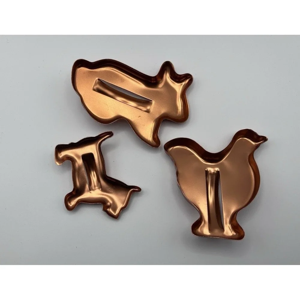 Vintage Copper Animal Cookie Cutters - Set of 3 Farmhouse Kitchen Decor‎